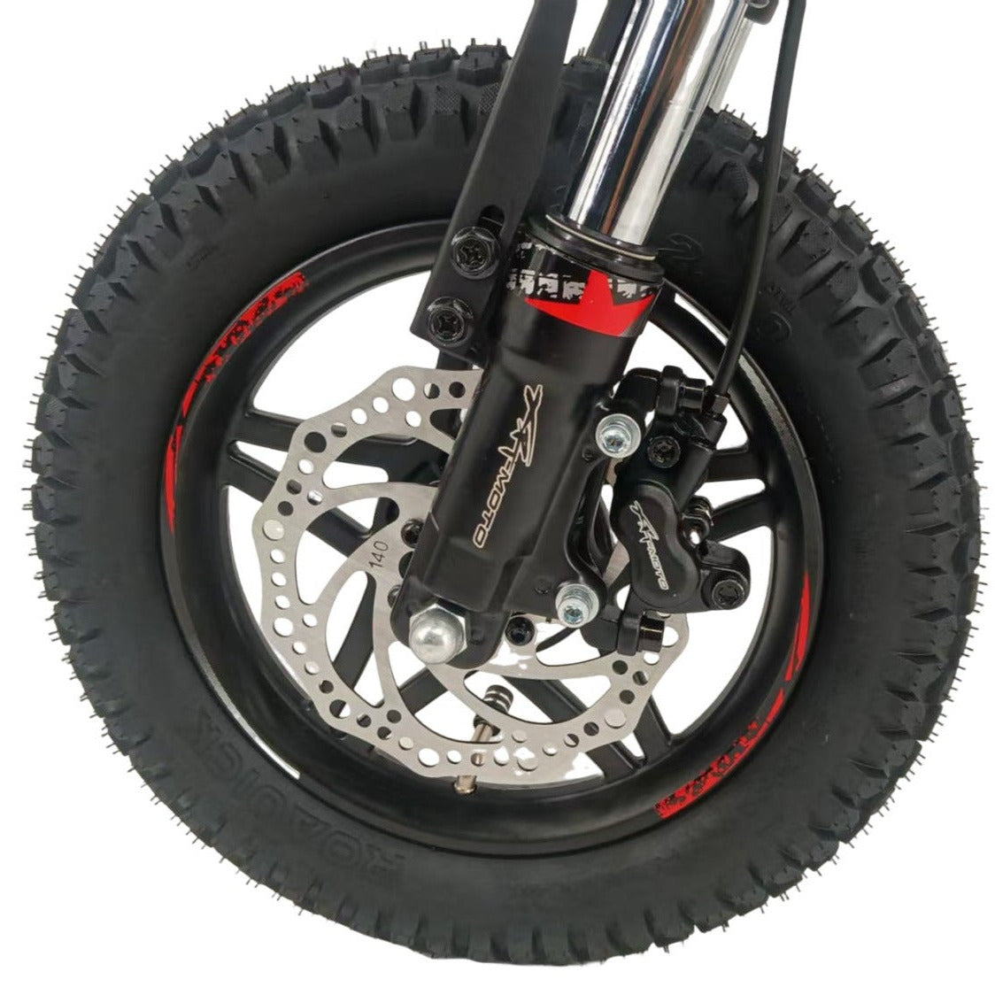 front_brake_12in_Fury_PRO-X_140mm_disc_brake_electric_balance_bike_full_suspension